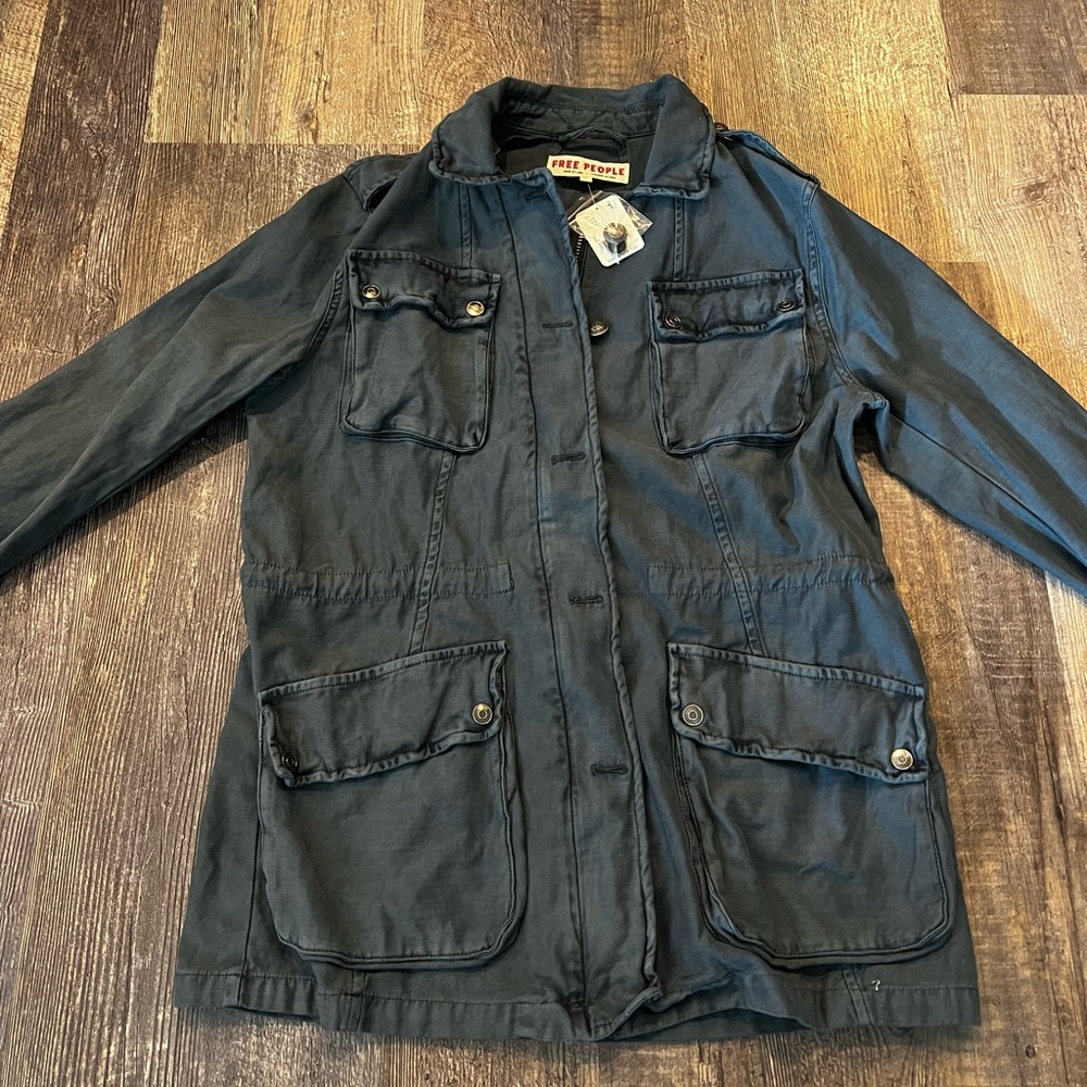 NWT Navy Free People Military Surplus Jacket Size L
